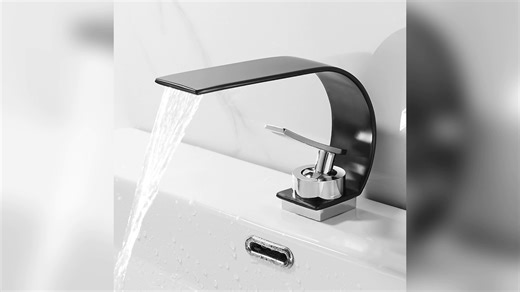 Creative Black Brass Faucet Hot Cold Waterfall Bathroom Sink Basin Faucet Single-Hole Mount Ceramic Valve Core Electric Feature