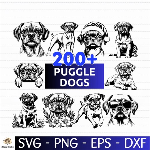 200  Puggle Dogs SVG Bundle | Dog Breed Clipart, Cute Pet Designs & Beagle-pug Illustrations for Cricut and Engraving (svg Png Eps Dxf) - Etsy