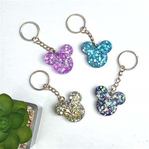 Mickey Mouse Inspired Glitter Resin Keychains - Etsy
