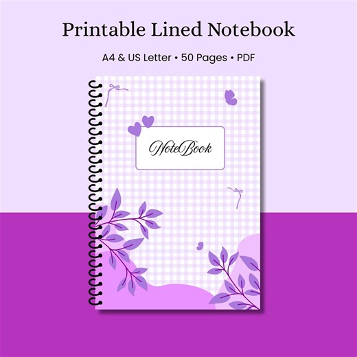 Purple Lined Notebook Printable PDF, A4 and US Letter Digital Journal, 50 Lined Pages - Etsy