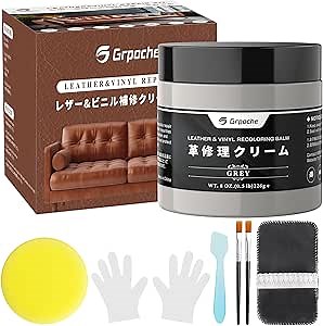 Leather Recoloring Balm, 8OZ Leather Color Restorer for Couches, Grey Leather Repair Kit for Furniture, Leather Couch Scratch Repair, Leather Dye Paint for Faded, Cracked and Damaged Leather