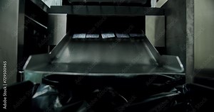 Automatic Blister Packaging Machine. Blister Packaging Line In Pharmaceutical Industry. Pharmaceutical Manufacturing. Tablets on packaging conveyor on pharmaceutical plant factory.