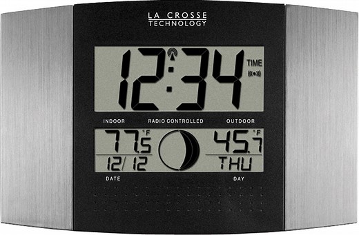Atomic Digital Wall Clock with Moon Phase and Indoor/Outdoor Temperatu
