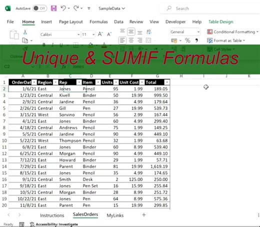 UNIQUE & SUMIF Functions in Excel #Excel #UNIQUEFunction #SUMIF #ExcelTips #LearnExcel #ExcelTutorial #MicrosoftExcel #ProductivityHacks #DataAnalysis #SpreadsheetSkills #TechTips