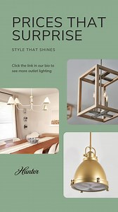Our Hunter Lighting Outlet is packed with designer styles — without the designer price tag. Skip the tariffs, not the style. Shop your favorites now starting at prices that’ll seriously surprise you. 💚Shop here: https://hunterfanco.visitlink.me/6p0v2H 2nd photo credit: @blairthayer . . . . #HunterLighting #LightingGoals #HomeStyleForLess #OutletFinds #HunterFan #interiordesign #chandeliergoals #pendantlighting #lightingideas #LightingSolutions | Hunter Fan Company