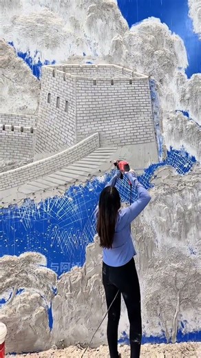 We made a 200-square-meter Great Wall mural in Puer Yunnan hotel in half a month