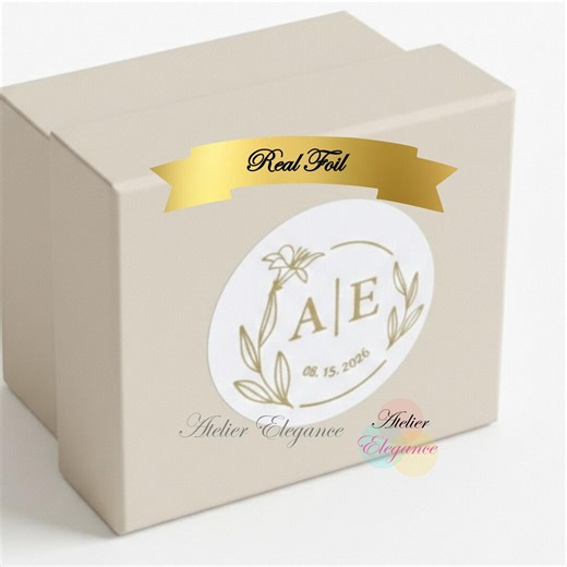 Foil Label, Initials, Round Labels, Custom Wedding Label, Any Name Date, Envelope Labels, Stickers, Customized, Engagement, Gold Foil, CID12