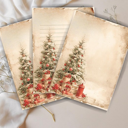 Vintage Christmas Tree Letter Writing Paper Set – Printable Lined & Unlined Holiday Stationery (PDF + PNG) - Etsy