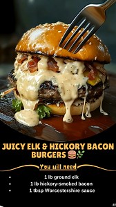 2.1K views · 15 reactions | Juicy  Elk & Hickory Bacon Burgers  Lean elk + smoky bacon = game-changing burgers with rich flavor and juicy texture in every bite.  Ingredients (Makes 4 burgers): 1 lb ground elk 1 lb hickory-smoked bacon 1 tbsp Worcestershire sauce 1 tbsp breadcrumbs 1 tsp salt ½ tsp ground black pepper ½ tsp onion powder ..... Full Recipe in Coʍmеոτ   | Mommy Needs A Recipe | Facebook