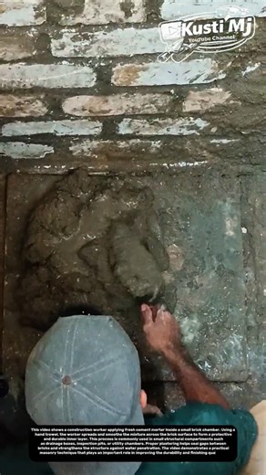 Manual Cement Plastering Inside a Brick Chamber | Small Space Masonry Technique.