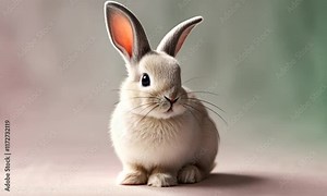 Healthy Lovely bunny easter fluffy white rabbit, cute baby rabbit against soft pastel background. Copy space for text. Symbol of easter festival animal