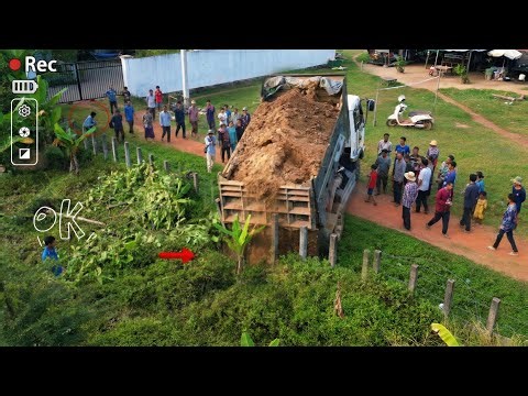 Starting THE Big Landscaping Project: First Dirt Delivery by dump truck With Skill Dozer Pushing