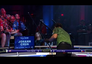 🇺🇸 US Open Pool Championship 🇺🇸 Chua points to where he wants the cue ball, then slams it 5 rails, reversing off the last for perfect position. | César Toro