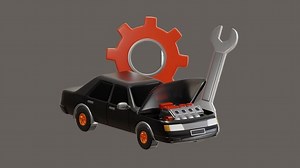 3D Animated Car Repair Icon with Wrench and Gear