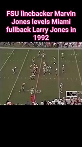 October 3, 1992: Florida State linebacker Marvin Jones makes a crushing hit on University of Miami fullback Larry Jones. However, the Canes would win 19-16 in the game known as Wide Right II. ABC's Keith Jackson and Bob Griese call the action. #orangebowl #GoNoles #shadetree | Ghosts of the Orange Bowl