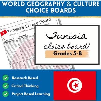 Tunisia Country Study Choice Board|5-8 History Geography Research Project PBL GT