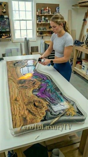 Luxury Olive Wood Epoxy River Countertop | Cinematic Indoor Drone Kitchen Tour