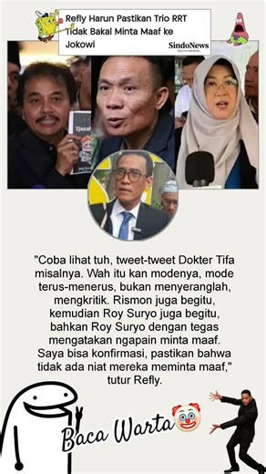 Refly Harun : Trio RRT Tidak Bakal Minta Maaf ke Jokowi ! 📢 #bacawarta #roysuryo #jokowi #shorts