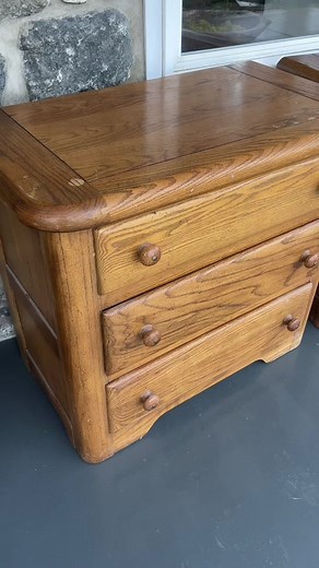 One of the questions I get all the time is how Ash Wash looks on Oak furniture . I found this super old set of nightstands. I don’t usually go for this round corner style because it is really hard to make them look modern, but I wanted to show the color after applying Ash Wash. I sanded with 80 grit because these nightstands are 100% oak and hard wood can handle 80 grit . Then I used our color Ash Wash and did 1/4 ratio (paint/water) you can go even lighter if you add more water. Then I used my 