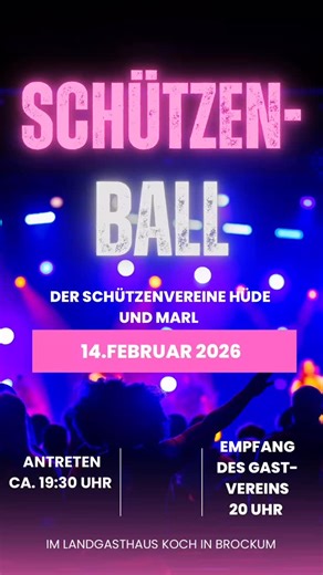 Heute ist es soweit! Schützenball ist angesagt 🔥 Gemeinsam mit dem @sv_huede_sandbrink_burlage feiern wir heute im Landgasthaus Koch in Brockum. Außerdem erwarten wir den Gastverein @schuetzenverein_wagenfeld zum gemeinsamen Feiern 🥳 Hinweis zu dem Buseinsatz 🚌: Wer sich zum Essen vorab angemeldet hat, der kann die erste Bustour um 18 Uhr nehmen. Die Tour startet um 18 Uhr in Lemförde am Kinderheim und geht dann über Kirche Lemförde, Nike, Denkmal Marl, Vogt Hasslinge, Anni Meyer (Kreuzung Im