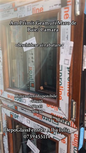 3.3K views · 19 reactions |  Tocmai am primit geamuri perfecte pentru băi sau cămări, în nuanță maro!✔️ Profil PVC durabil✔️ Dimensiuni ideale pentru spații mici✔️ Livrare rapidă oriunde în România Direct din stoc – sună-ne acum!⸻#geamurimaro #termopanebaie #geamuricamara#termopane #geamuriPVC #pretdepozit#livrareintotaromania #ferestremici #geamuristoc#renovariinterior #depozitusipvc | Depozit geamuri și uși termopan Alba Iulia | Facebook