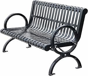 59" Outdoor Garden Patio Bench, Iron Metal Steel Frame Park Bench, Heavy-Duty Outside Benches with Backrest and Armrest for Lawn, Porch, Backyard, Balcony, Weatherproof Anti-Rust (Color : Black