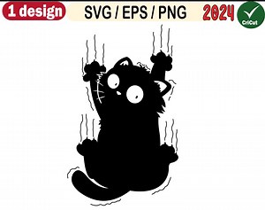 Funny Cat SVG | Climbing Cat PNG | Black Cat Clipart for Cricut | Crazy Cat Lover Design | Cute Cartoon Kitty Digital File - Etsy