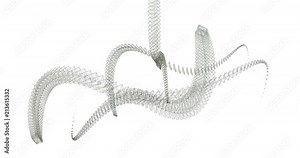 Abstract three-dimensional shapes made of polygonal elements in wireframes that move like strings in space. Strings like serprents moving, disappearing in a white background Stock Video