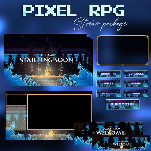 Premium Fantasy Night Stream Package Full Twitch Stream Overlays Animated RPG Stream for Twitch Fantasy Overlays Pixel Art Package - Etsy