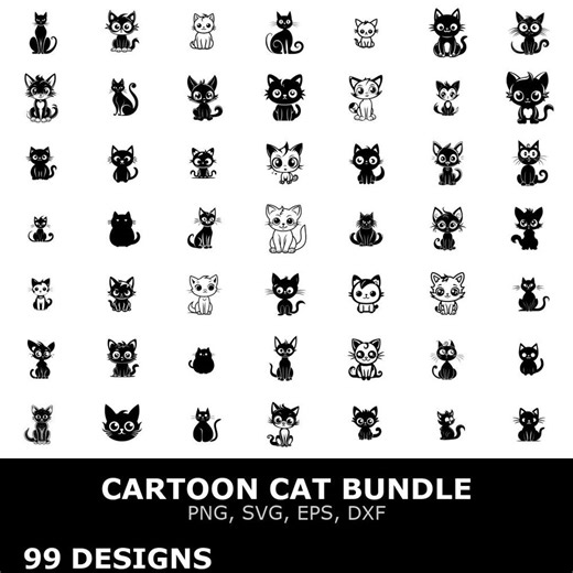 Cartoon Cat Digital Clipart Bundle Svg Png Eps Dxf for Cricut Cutting Files Graphic Art DIY Projects - Etsy
