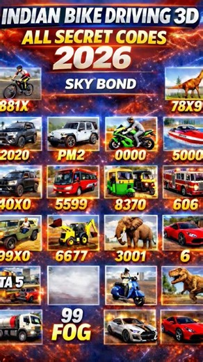 Indian Bike Driving 3D All Secret Cheat Codes 2026 😱🔥 | Unlock All Cars & Bikes #Shorts