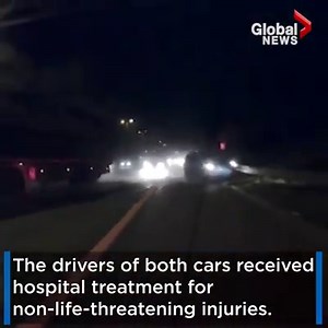The dashcam footage captures the moment a transport truck crashes into two cars on a U.K. highway READ MORE: https://globalnews.ca/news/3894643/dramatic-footage-of-crash-on-u-k-highway-shows-moment-truck-crashes-into-cars/ | Global News