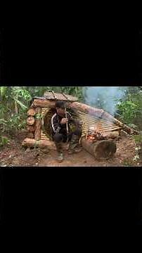 Cold Winter Survival: Building a Hidden Primitive Shelter & Living 24 Hours Alone in the Deep Forest