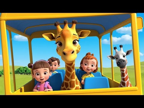 Baby Giraffe on the Big Yellow Bus 🦒🚌 | 3D Animated Nursery Rhyme for Kids