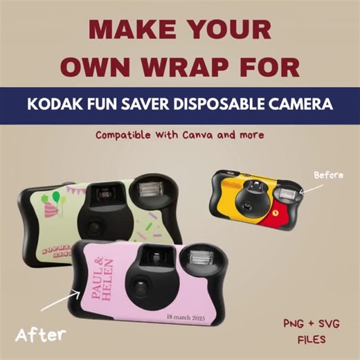 Kodak Funsaver Camera Wrap Template | SVG, PNG, Canva| Printable Disposable Camera Sticker | Wedding DIY | Customizable | Digital Download - Etsy Canada