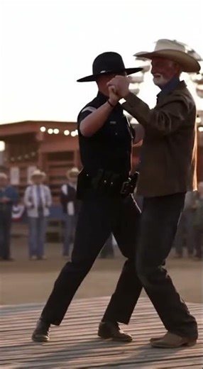 🇺🇸 U.S. Police Dance Country Two-Step with Cowboy – Ultra-Realistic Americana Moment