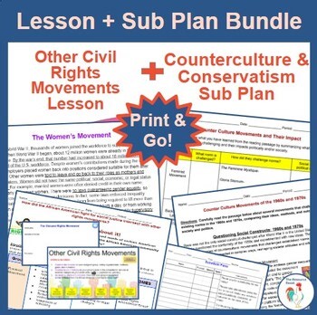 Other Civil Rights Movements Lesson   Counterculture Sub Plan Bundle w/ Keys!