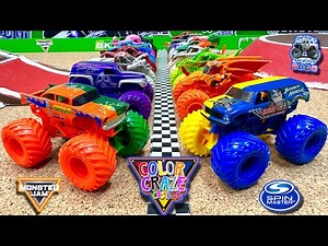 Toy Diecast Monster Truck Racing Tournament | Round #2 | 16 Custom COLOR CRAZE Monster Jam Trucks