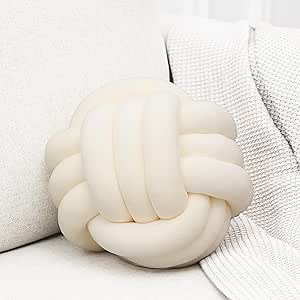 Petrella Knot Pillows Ball Round Throw Pillows Home Decor Cushion Decorative Aesthetic Throw Pillows，White 8inch