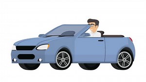 Man in a convertible. Car animation, alpha channel. Cartoon