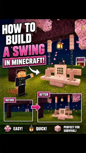How to Build an Easy Swing in Minecraft | Simple & Beautiful Garden Swing Tutorial