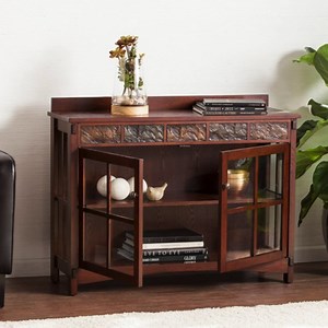 SEI Furniture Camino Mission Faux Slate Sideboard and Display Curio, Dining Room With Entryway Mission Style Ash, Brown