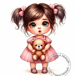 Cute Baby Girl With Teddy Bear Clipart 12 Jpgs Little Girl Watercolor Clip Art Sweet Baby Images Digital Download Printable - Etsy