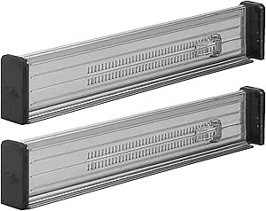 mDesign Expandable Dresser Drawer Divider with Foam Ends, Drawer Divider Locks in Place, Separators for Clothing and Accessories in Closet or Dresser Drawer, Ligne Collection, 2 Pack, Smoke Gray/Black