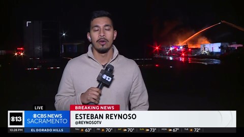 Crews battle warehouse fire on California Street in Stockton