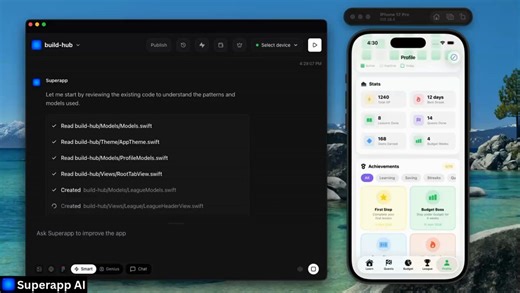 $100k MRR app idea 💰Duolingo, but for personal finance.It was only when my sister explained that I realized nobody has built this well yet. Every finance app either overwhelms you or talks to you like you're twelve.So I built an MVP with Superapp AI.The idea was not another budgeting app with pie charts. It was structured learning with streaks, quizzes, and lessons that compound.No code. Native iOS. App Store ready.Superapp AI converts your intent into SwiftUI components, the same framework App