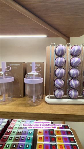 New French Lavender & Vanilla Decaffeinato is now available in Canada! 💜 have y’all tried it yet? I also love the pink iced tumbler😍 #nespresso #nespressocanada #FrenchLavenderVanilla #Decaffeinato #coffee @Nespresso