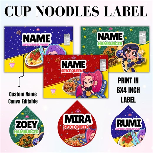 Inspired by Kpop Ramen Cup Noodle Labels: Custom Anime Party Favors (printable Digital Download) - Etsy