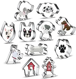 Dog Cookie Cutter Shapes Set of 11 - Metal Animal Dog Theme Biscuit Cutter Molds Includes Corgi, Poodle, Teddy Dog, Alaska, Bichon Frise, Labrador, Husky, Dog Bone, Paw Print, Dog House, Fire Hydrant