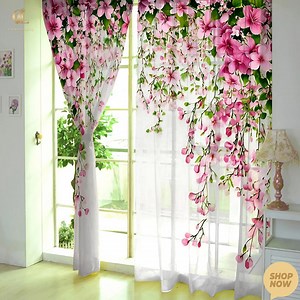 Floral Curtain Panels | Pastoral Boho Window Curtains for Kitchen & Bedroom, Translucent Floral Fabric Home Decor - Etsy